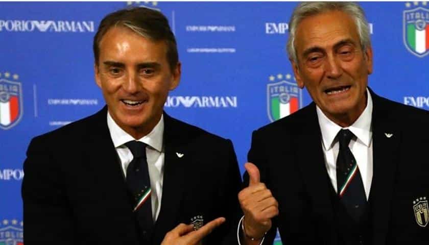 Italia Mancini e Gravina FIGC