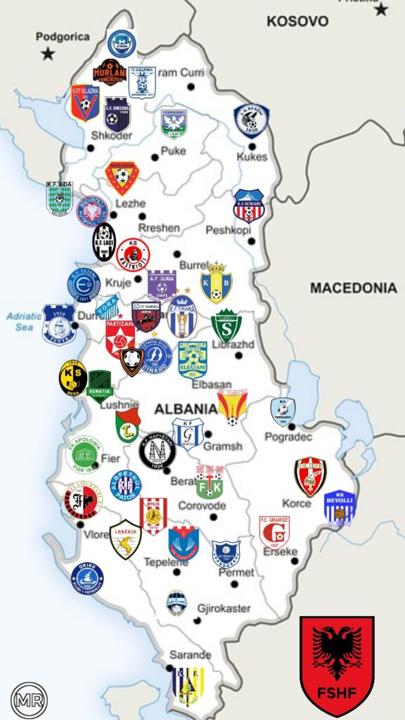 Mappa Squadre di Calcio in Albania